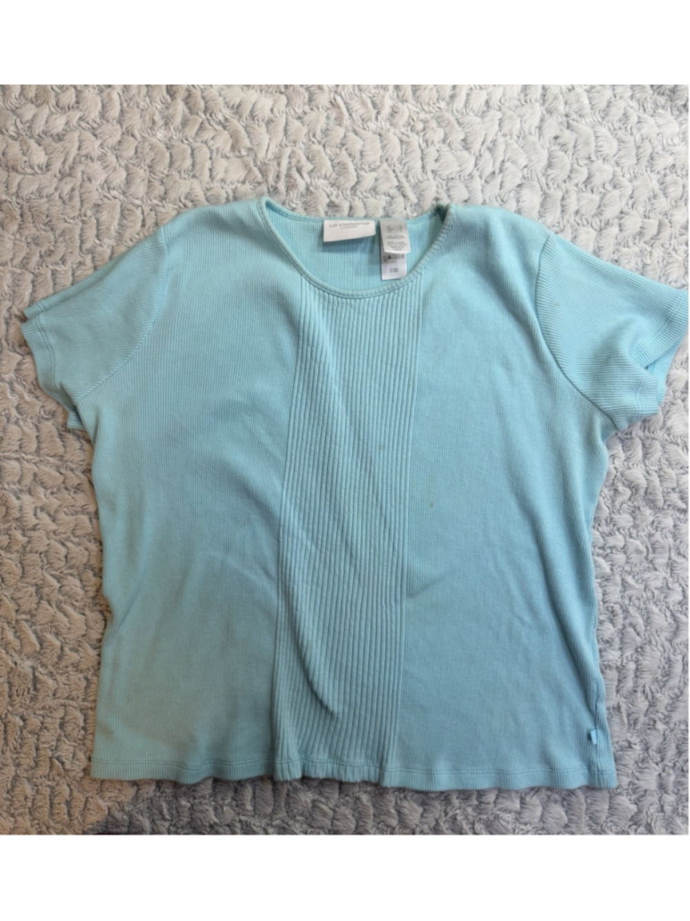 Liz Claiborne Lizsport Women's Blue Solid Ribbed Knit Round Neck Tee L
